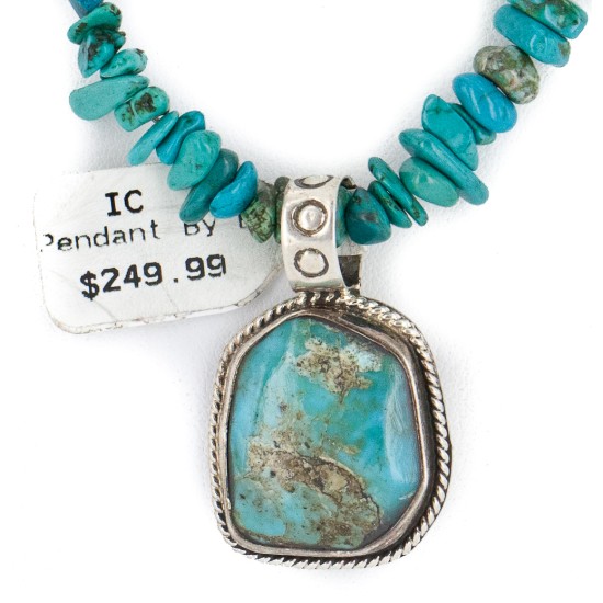 .925 Sterling Silver Navajo Certified Authentic Natural Turquoise Native American Necklace 14807-20-15222