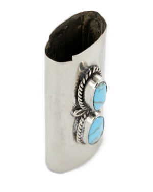 Certified Authentic Navajo Nickel .925 Sterling Silver Natural Turquoise Native American Lighter Case 18123