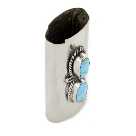 Certified Authentic Navajo Nickel .925 Sterling Silver Natural Turquoise Native American Lighter Case 18123