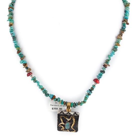12kt Gold Filled .925 Sterling Silver Eagle Handmade Certified Authentic Navajo Natural Turquoise Coral Native American Necklace 24300-16025-2