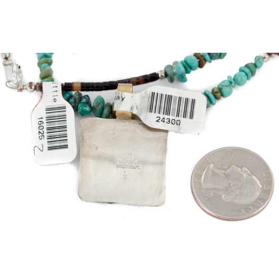 12kt Gold Filled .925 Sterling Silver Eagle Handmade Certified Authentic Navajo Natural Turquoise Coral Native American Necklace 24300-16025-2