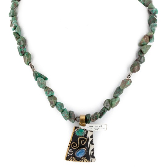 12kt Gold Filled .925 Sterling Silver Handmade Certified Authentic Navajo Natural Turquoise Lapis Native American Necklace 24170-1-102248 12kt Gold Filled .925 Sterling Silver Handmade Certified Authentic Navajo Natural Turquoise Lapis Native American Necklace 24170-1-102248
