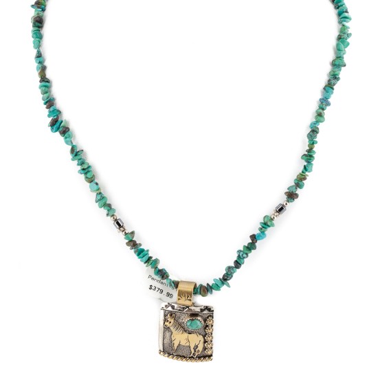 12kt Gold Filled .925 Sterling Silver Horse Handmade Certified Authentic Navajo Natural Turquoise Hematite Native American Necklace 24252-2-15875-31