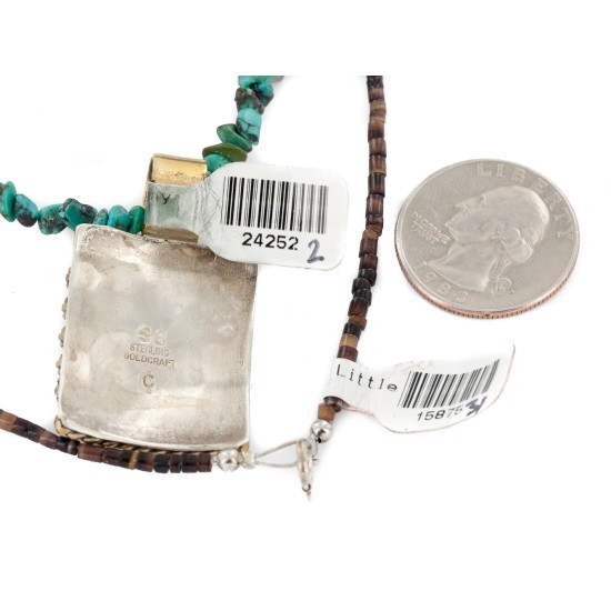 12kt Gold Filled .925 Sterling Silver Horse Handmade Certified Authentic Navajo Natural Turquoise Hematite Native American Necklace 24252-2-15875-31