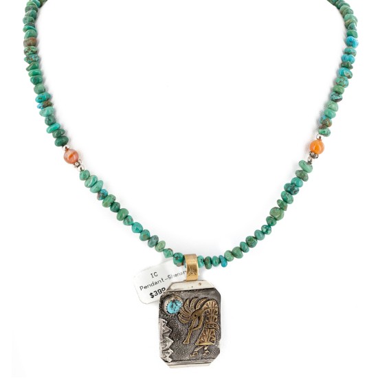 12kt Gold Filled .925 Sterling Silver Kokopelli Handmade Certified Authentic Navajo Natural Turquoise Carnelian Native American Necklace 740100-20-790102