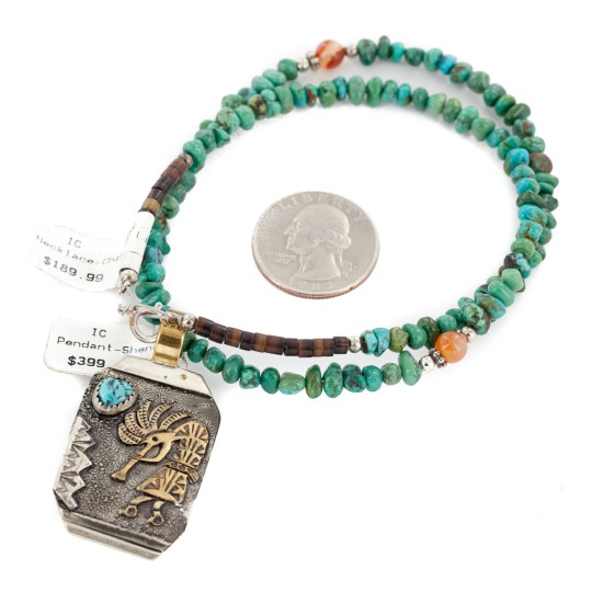 12kt Gold Filled .925 Sterling Silver Kokopelli Handmade Certified Authentic Navajo Natural Turquoise Carnelian Native American Necklace 740100-20-790102