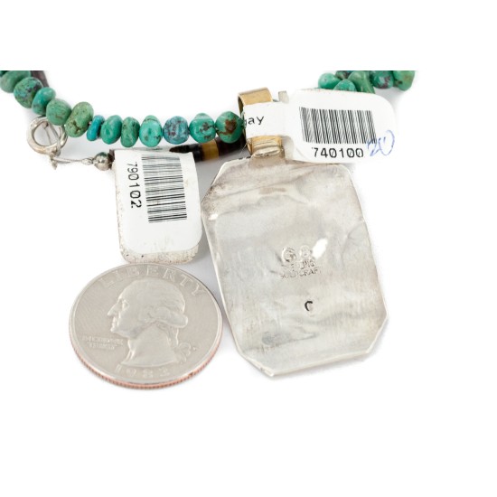12kt Gold Filled .925 Sterling Silver Kokopelli Handmade Certified Authentic Navajo Natural Turquoise Carnelian Native American Necklace 740100-20-790102