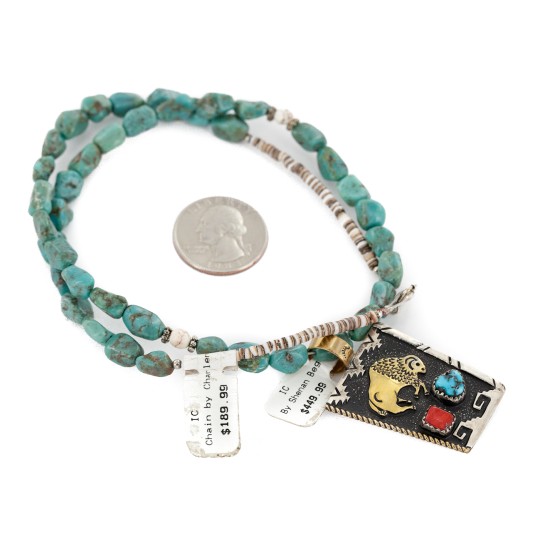 12kt Gold Filled .925 Sterling Silver Buffalo Handmade Certified Authentic Navajo White and Turquoise Coral Native American Necklace 1507-8-15781 12kt Gold Filled .925 Sterling Silver Buffalo Handmade Certified Authentic Navajo White and Turquoise Coral Native American Necklace 1507-8-15781