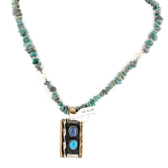 12kt Gold Filled .925 Sterling Silver Handmade Certified Authentic Navajo White and Turquoise Lapis Native American Necklace 24150-15956-3