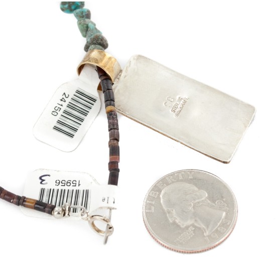 12kt Gold Filled .925 Sterling Silver Handmade Certified Authentic Navajo White and Turquoise Lapis Native American Necklace 24150-15956-3