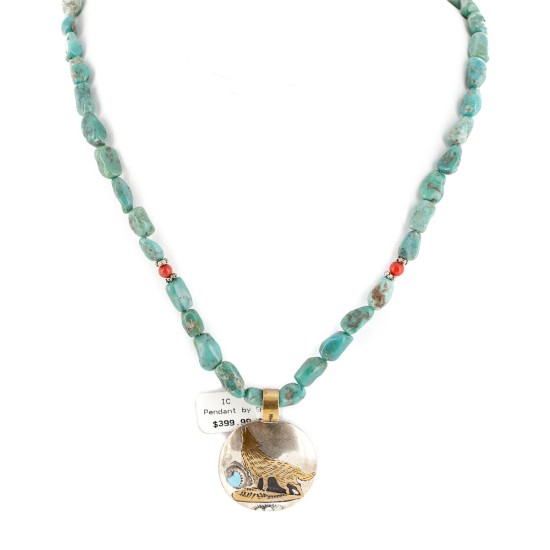 12kt Gold Filled .925 Sterling Silver Wolf Handmade Certified Authentic Navajo Turquoise Coral Native American Necklace 24154-34-15781 12kt Gold Filled .925 Sterling Silver Wolf Handmade Certified Authentic Navajo Turquoise Coral Native American Necklace 24154-34-15781