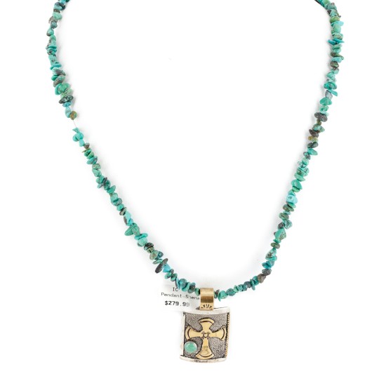 12kt Gold Filled .925 Sterling Silver Cross Handmade Certified Authentic Navajo Turquoise Native American Necklace 24248-2 12kt Gold Filled .925 Sterling Silver Cross Handmade Certified Authentic Navajo Turquoise Native American Necklace 24248-2