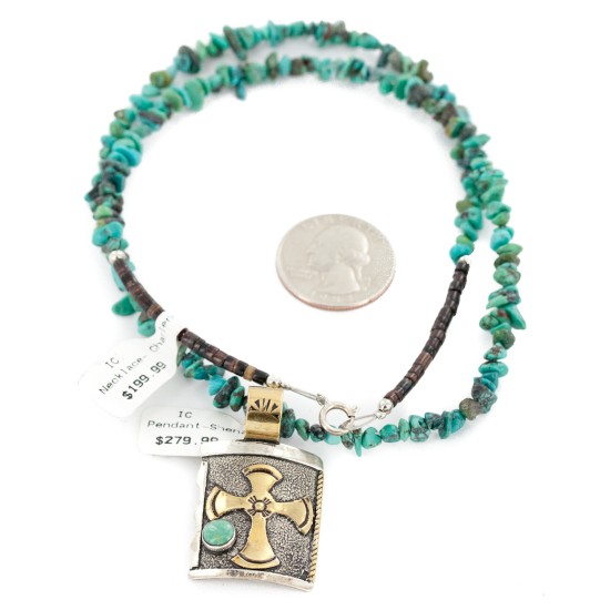 12kt Gold Filled .925 Sterling Silver Cross Handmade Certified Authentic Navajo Turquoise Native American Necklace 24248-2 12kt Gold Filled .925 Sterling Silver Cross Handmade Certified Authentic Navajo Turquoise Native American Necklace 24248-2