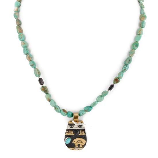 12kt Gold Filled .925 Sterling Silver Bear Handmade Certified Authentic Navajo Turquoise Black Onyx Native American Necklace 740101-3-17019-1 12kt Gold Filled .925 Sterling Silver Bear Handmade Certified Authentic Navajo Turquoise Black Onyx Native American Necklace 740101-3-17019-1