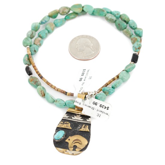 12kt Gold Filled .925 Sterling Silver Bear Handmade Certified Authentic Navajo Turquoise Black Onyx Native American Necklace 740101-3-17019-1 12kt Gold Filled .925 Sterling Silver Bear Handmade Certified Authentic Navajo Turquoise Black Onyx Native American Necklace 740101-3-17019-1