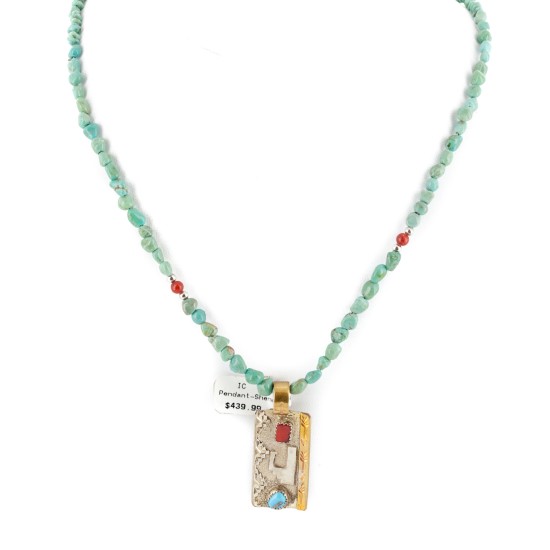 12kt Gold Filled .925 Sterling Silver Handmade Certified Authentic Navajo Turquoise Coral Native American Necklace 740101-47-17019-4