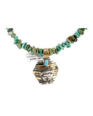 12kt Gold Filled .925 Sterling Silver Bear Handmade Certified Authentic Navajo Natural Turquoise Native American Necklace 24154-11-15781