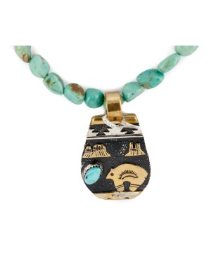 12kt Gold Filled .925 Sterling Silver Bear Handmade Certified Authentic Navajo Turquoise Black Onyx Native American Necklace 740101-3-17019-1 12kt Gold Filled .925 Sterling Silver Bear Handmade Certified Authentic Navajo Turquoise Black Onyx Native American Necklace 740101-3-17019-1