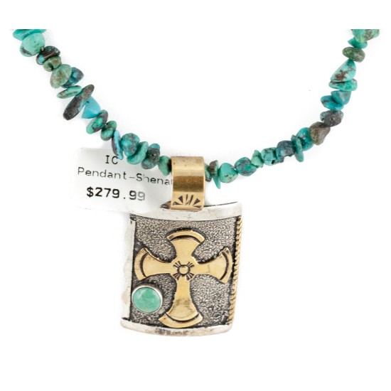 12kt Gold Filled .925 Sterling Silver Cross Handmade Certified Authentic Navajo Turquoise Native American Necklace 24248-2 12kt Gold Filled .925 Sterling Silver Cross Handmade Certified Authentic Navajo Turquoise Native American Necklace 24248-2