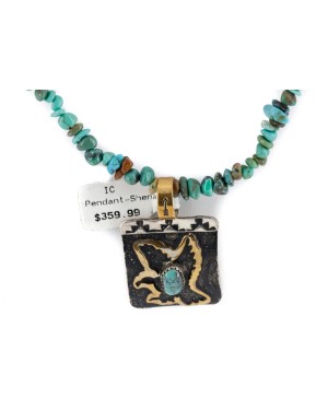 12kt Gold Filled .925 Sterling Silver Eagle Handmade Certified Authentic Navajo Natural Turquoise Coral Native American Necklace 24300-16025-2