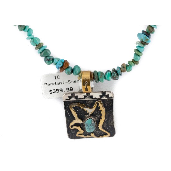 12kt Gold Filled .925 Sterling Silver Eagle Handmade Certified Authentic Navajo Natural Turquoise Coral Native American Necklace 24300-16025-2
