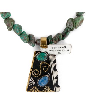 12kt Gold Filled .925 Sterling Silver Handmade Certified Authentic Navajo Natural Turquoise Lapis Native American Necklace 24170-1-102248