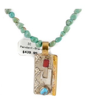 12kt Gold Filled .925 Sterling Silver Handmade Certified Authentic Navajo Turquoise Coral Native American Necklace 740101-47-17019-4