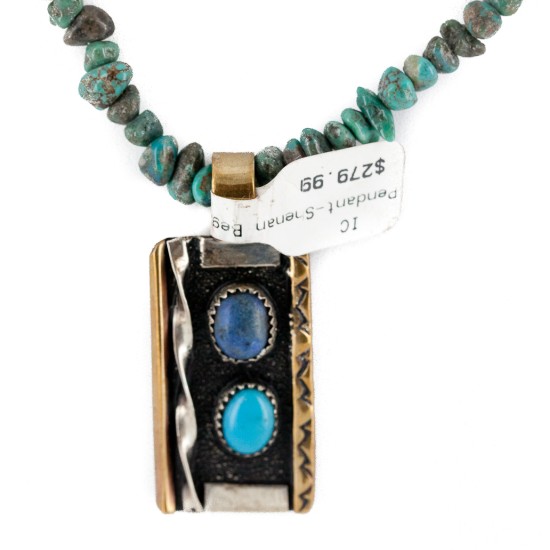 12kt Gold Filled .925 Sterling Silver Handmade Certified Authentic Navajo White and Turquoise Lapis Native American Necklace 24150-15956-3
