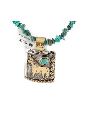 12kt Gold Filled .925 Sterling Silver Horse Handmade Certified Authentic Navajo Natural Turquoise Hematite Native American Necklace 24252-2-15875-31