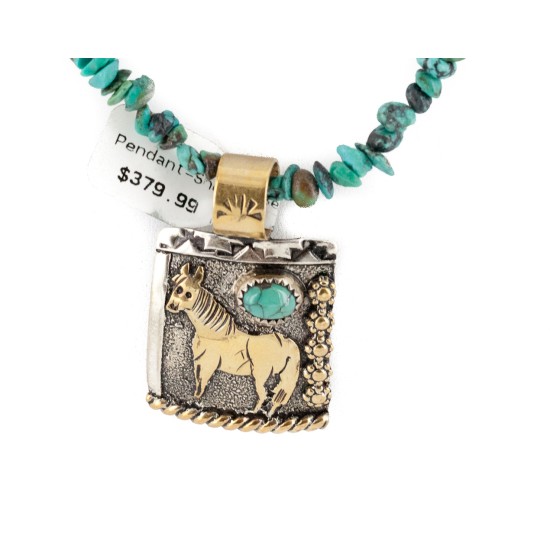 12kt Gold Filled .925 Sterling Silver Horse Handmade Certified Authentic Navajo Natural Turquoise Hematite Native American Necklace 24252-2-15875-31