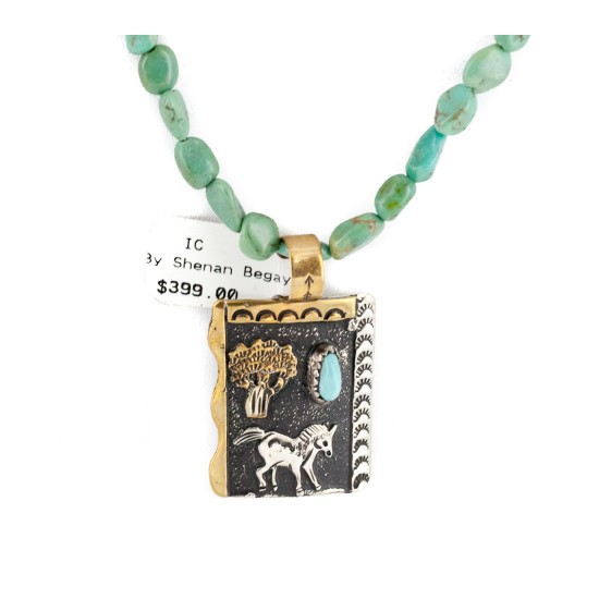 12kt Gold Filled .925 Sterling Silver Storyteller Handmade Certified Authentic Navajo Turquoise Lapis Native American Necklace 14456-5