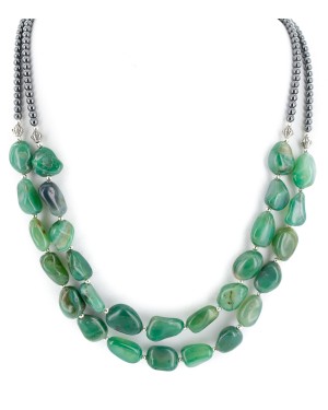 2 Strand Certified Authentic .925 Stering Silver Navajo Natural Jade Hematite Native American Necklace 17016