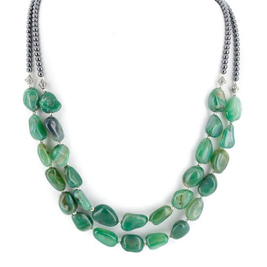 2 Strand Certified Authentic .925 Stering Silver Navajo Natural Jade Hematite Native American Necklace 17016