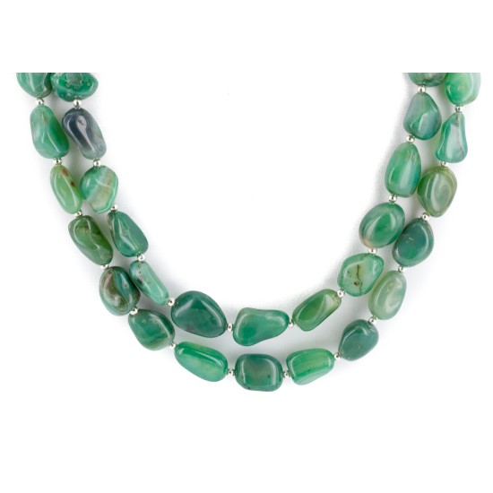 2 Strand Certified Authentic .925 Stering Silver Navajo Natural Jade Hematite Native American Necklace 17016