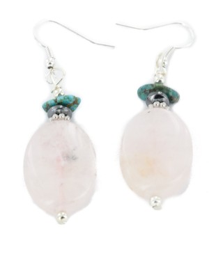 Certified Authentic .925 Stering Silver Hooks Navajo Natural Turquoise Pink Quartz Hematite Dangle Native American Earrings 18124