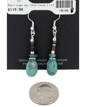 Certified Authentic Navajo .925 Sterling Silver Hooks Dangle Natural Turquoise Native American Earrings 18106-8