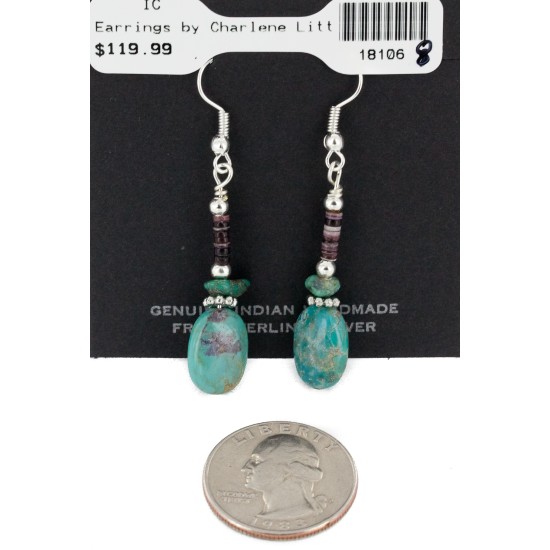 Certified Authentic Navajo .925 Sterling Silver Hooks Dangle Natural Turquoise Native American Earrings 18106-8