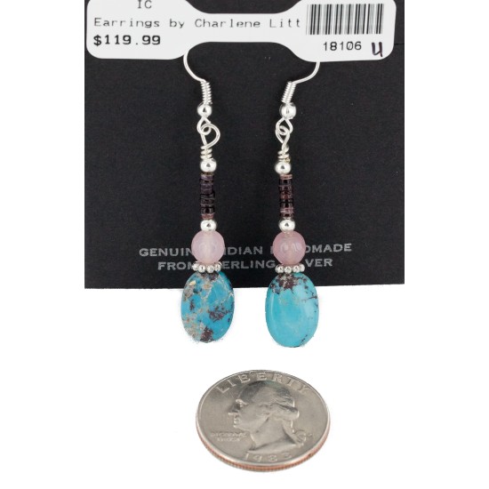 Certified Authentic Navajo .925 Sterling Silver Hooks Dangle Natural Turquoise Quartz Native American Earrings 18106-41