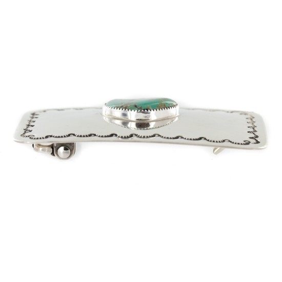 Certified Authentic Handmade Nickel Navajo Natural Turquoise Native American Buckle 1207-11