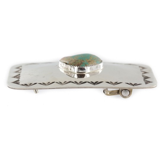 Handmade Certified Authentic Navajo Nickel Natural Turquoise Native American Buckle 1207-2