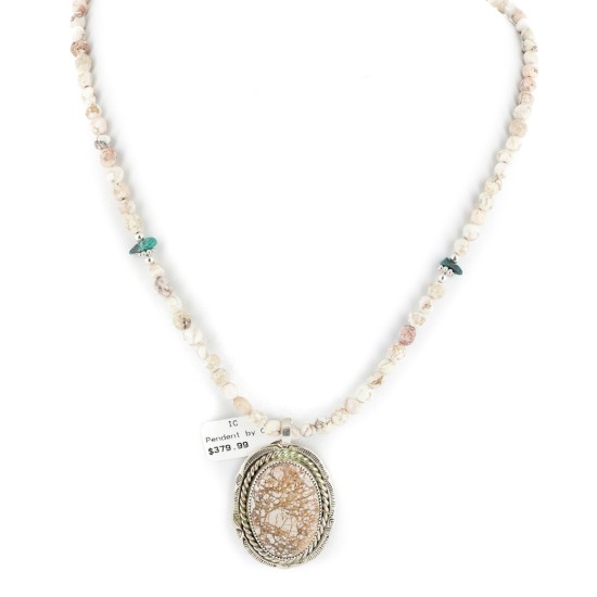 Oval .925 Sterling Silver Navajo Certified Authentic Natural White and Turquoise Native American Necklace 12924-4-25289