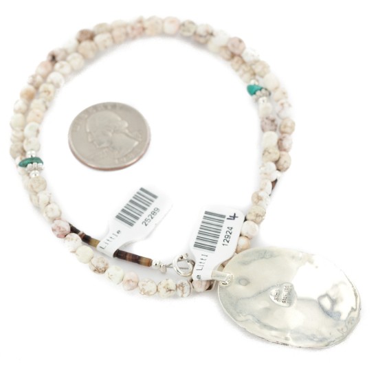 Oval .925 Sterling Silver Navajo Certified Authentic Natural White and Turquoise Native American Necklace 12924-4-25289