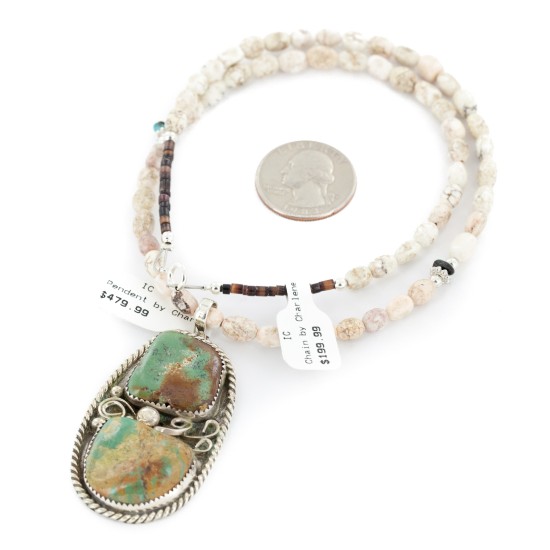 .925 Sterling Silver Navajo Certified Authentic White Howlite Native American Necklace 12926-4-25289