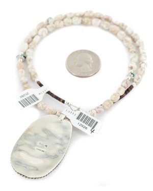 .925 Sterling Silver Navajo Certified Authentic White Howlite Native American Necklace 12926-4-25289