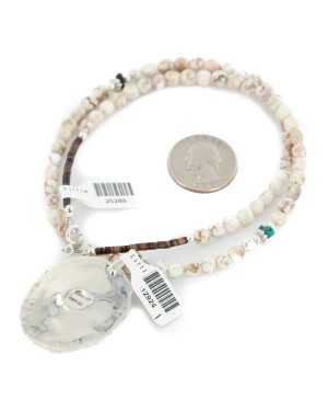 Oval .925 Sterling Silver Navajo Certified Authentic Natural White and Turquoise Native American Necklace 12924-1-25289