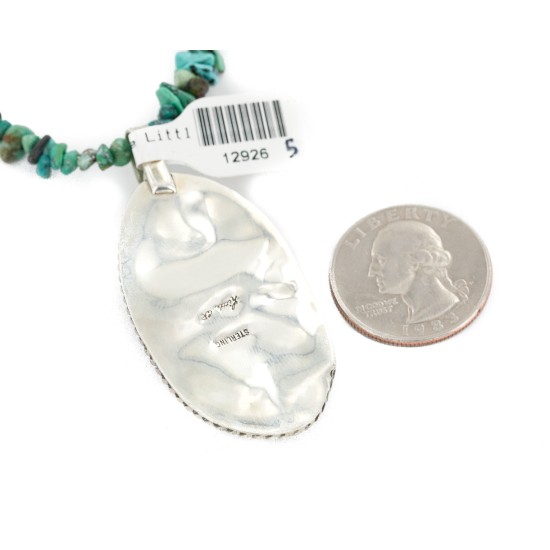 .925 Sterling Silver Navajo Certified Authentic Turquoise Native American Necklace 12926-5 .925 Sterling Silver Navajo Certified Authentic Turquoise Native American Necklace 12926-5