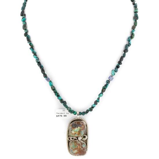 .925 Sterling Silver Navajo Certified Authentic Natural Spiderweb and Turquoise Native American Necklace 12926-1-15814-21