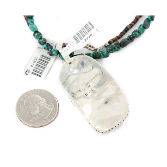 .925 Sterling Silver Navajo Certified Authentic Natural Spiderweb and Turquoise Native American Necklace 12926-1-15814-21