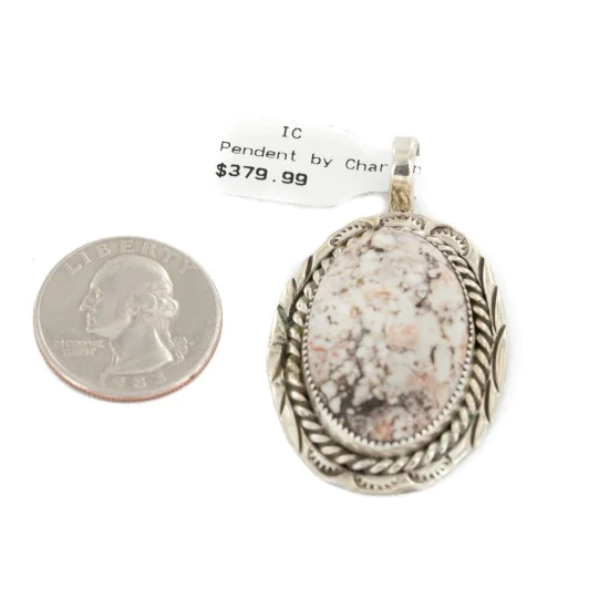 Oval .925 Sterling Silver Navajo White Howlite Native American Pendant 12924-3 Oval .925 Sterling Silver Navajo White Howlite Native American Pendant 12924-3