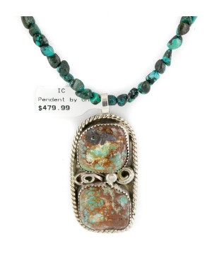 .925 Sterling Silver Navajo Certified Authentic Natural Spiderweb and Turquoise Native American Necklace 12926-1-15814-21